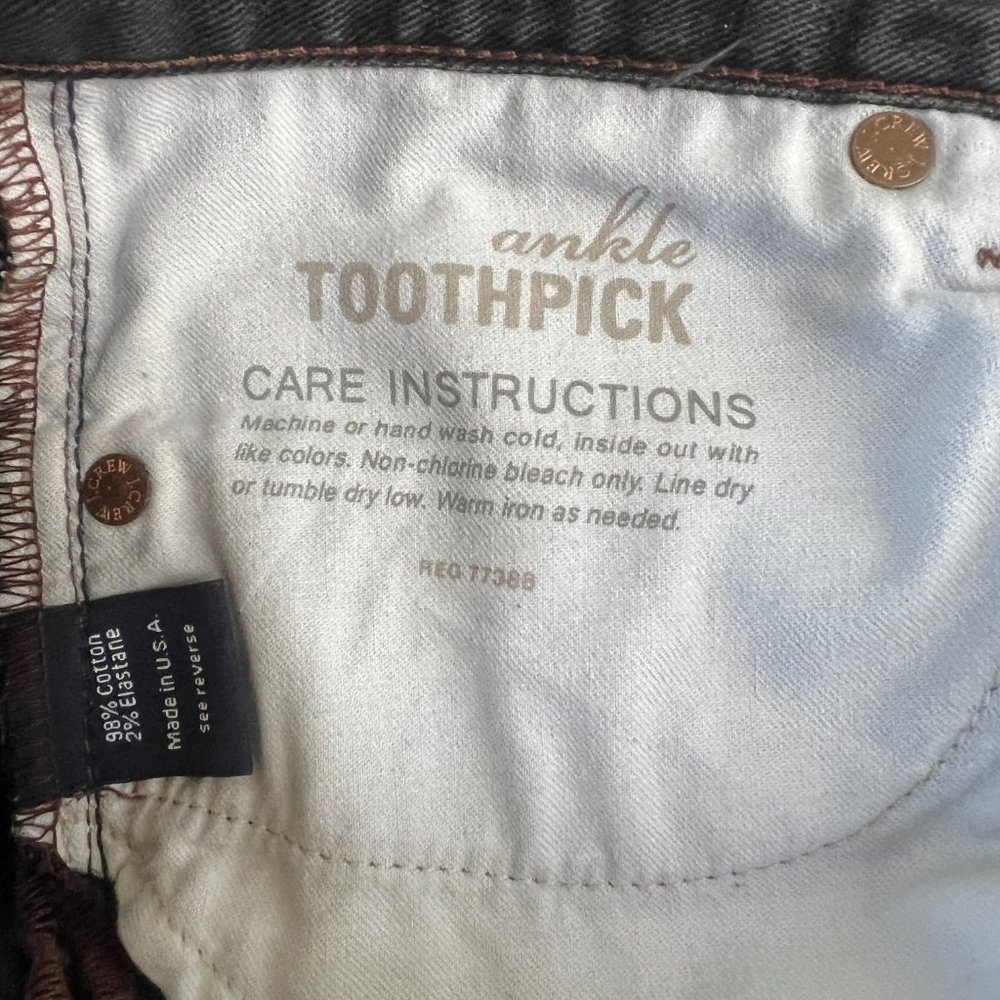 J. Crew Ankle Toothpick Jeans, Dark Indigo, Size 26 - Picture 7 of 8